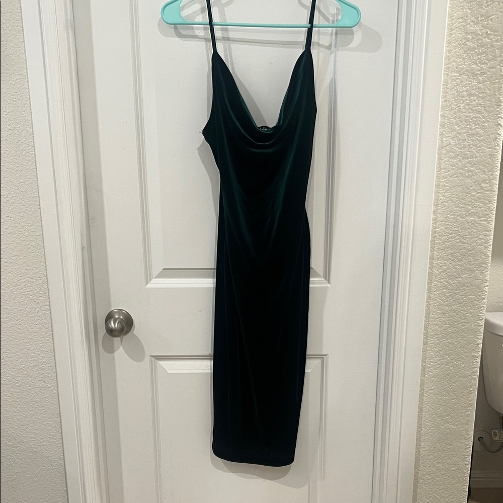 LULUS Cowl Neck Green Velvet Dress